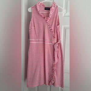 Duffield Lane Pink and White Striped Ruffle Dress